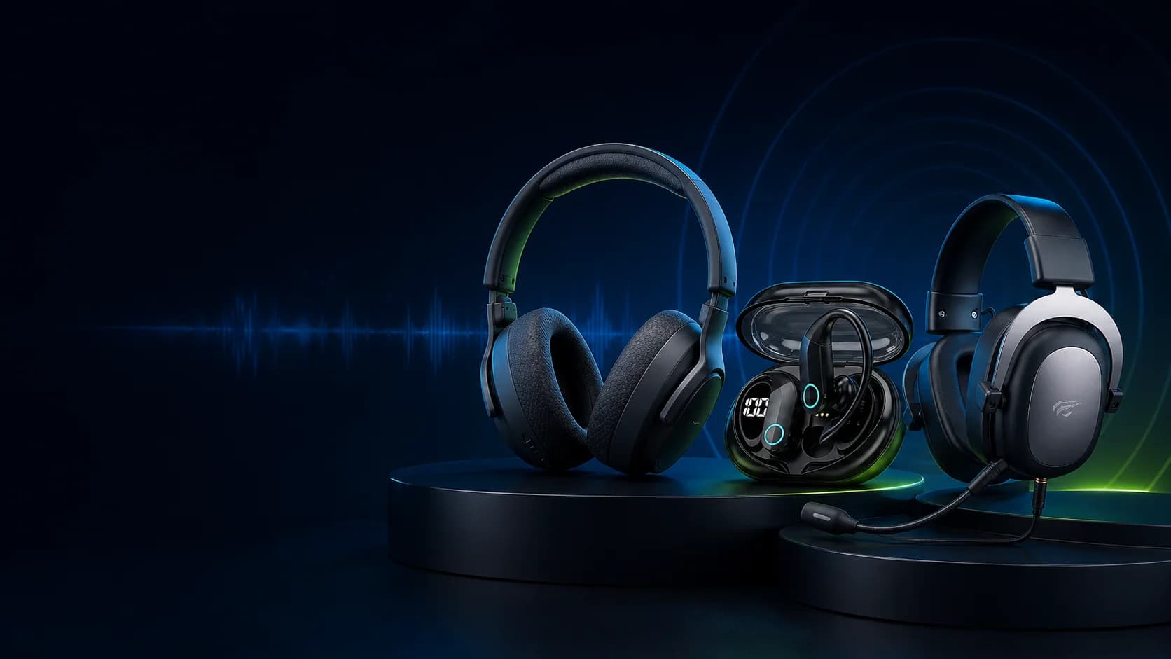 Seleção visual de Fones e headsets para trabalho e jogos